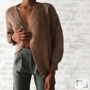 Thrifted Oversized Caramel/Tan Cardigan; Thrifted in Poland, M